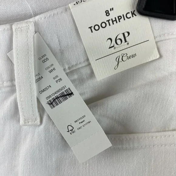 J.Crew Womens $110 Petite 8" Toothpick Jean in White Size 26P E2264 - Picture 4 of 6